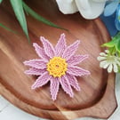 Beaded Purple Aster Daisy Brooch
