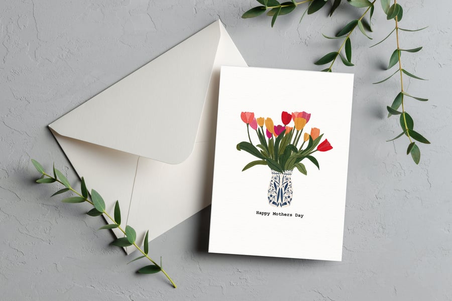 Tulip Flowers Vase Mothers Day Card