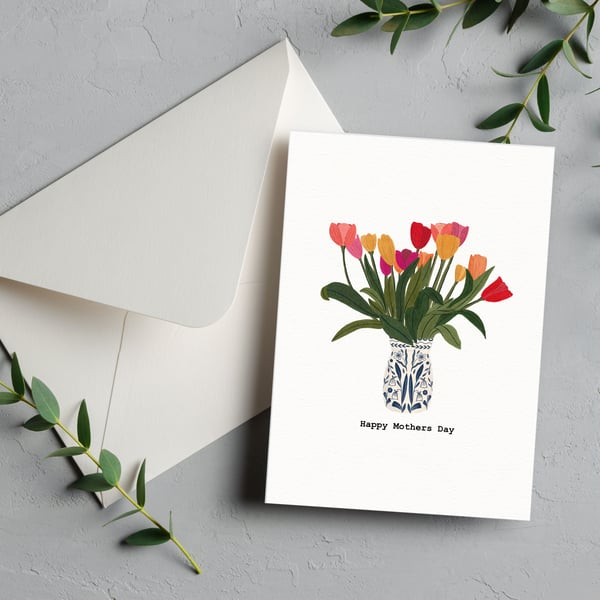 Tulip Flowers Vase Mothers Day Card