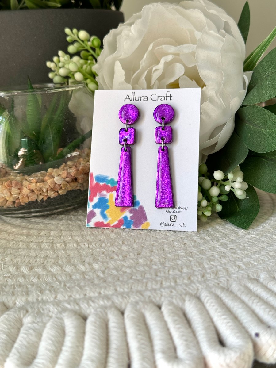 Elegant Drop Purple Foil Earrings