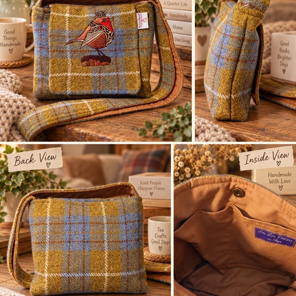 Harris Tweed Crossbody Bag with Robin