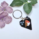 Robin and forget me not beadwork keyring
