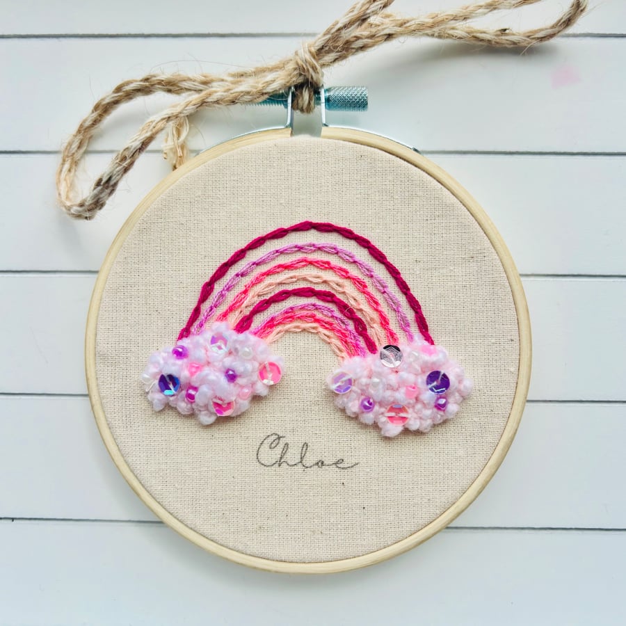 Personalised Rainbow Bedroom Decor, New Baby Gift, Birthday Gift, 4" Hoop