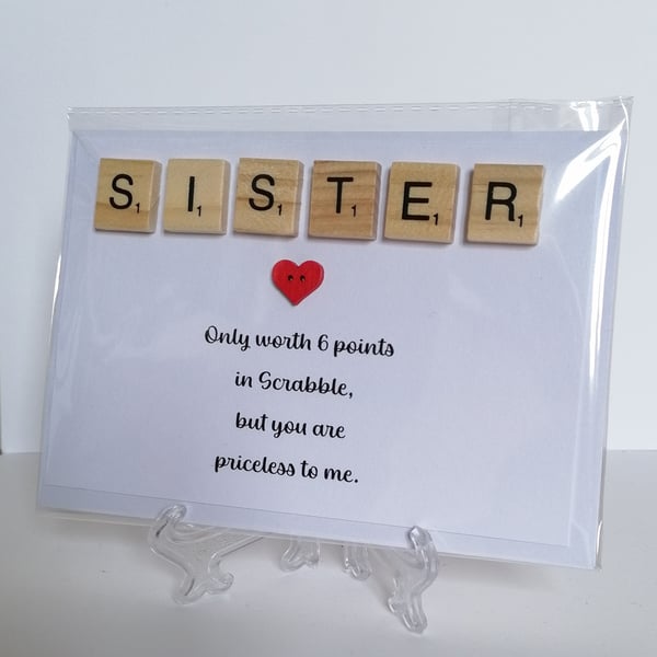 Sister only worth 6 points in Scrabble greetings card