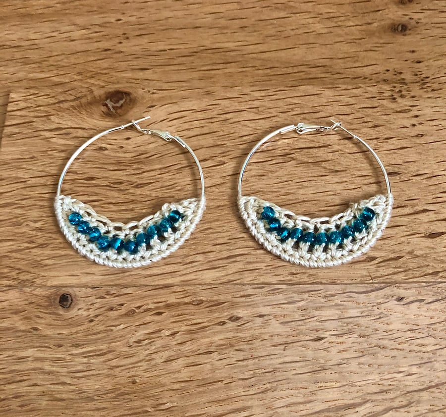 Hello December....Silver plated earrings with crochet and turquoise  design.