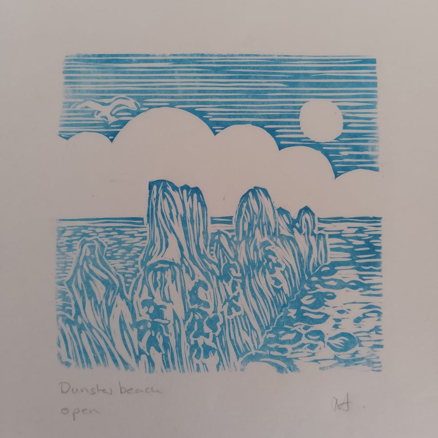 Dunster beach mini linoprint 