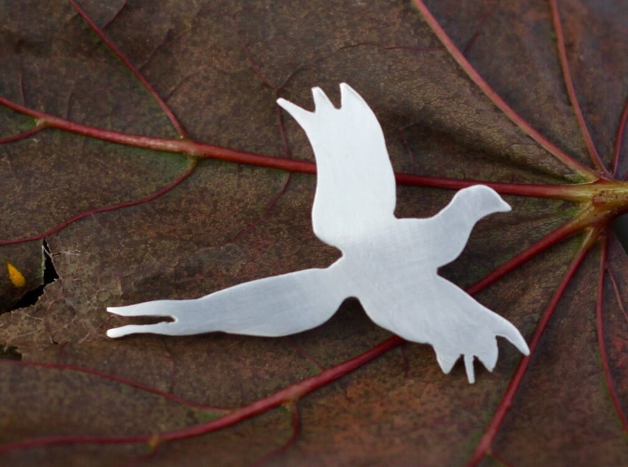 Pheasant In Flight Silhouette Lapel Pin Broach 