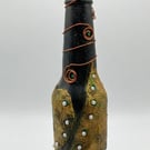 Obsidian & Gold Hand Sculpted Altered Bottle Industrial Mixed Media Sculpture