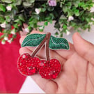 Fully handmade Cherry brooch