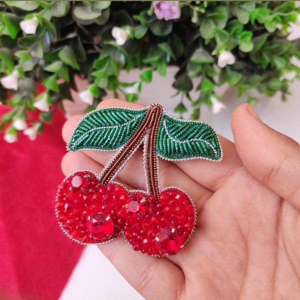 Fully handmade Cherry brooch