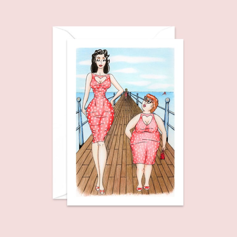 Seaside Pier Greeting Card: Hand Drawn Postcard Style Illustration (806)
