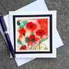 Abstract Poppies. Blank Card. Notelet Of Red  Flowers. Handpainted.
