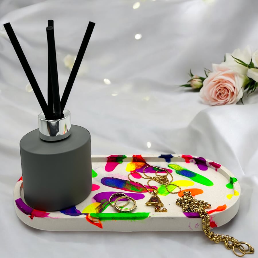 Multicoloured Oval Decorative Dish - Abstract Design Valet Tray