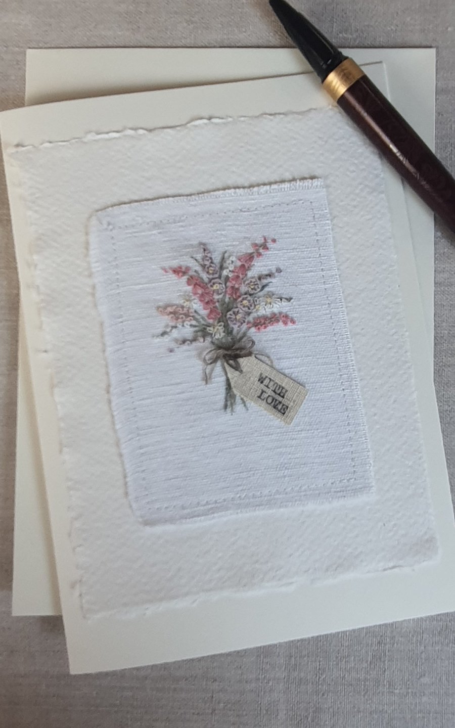 Hand embroidered blank greetings card