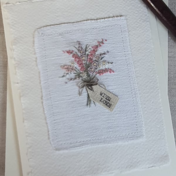 Hand embroidered blank greetings card