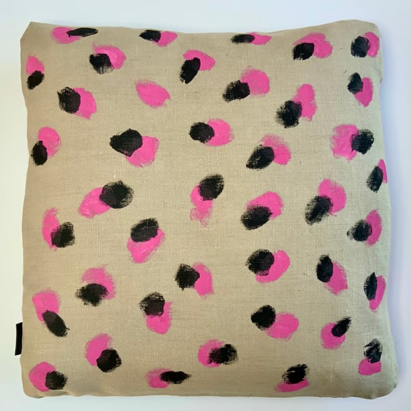 SMUDGE PINK - Unusual, Cosy, Designer Hand-Block-Printed Cushion from Devon.