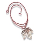 Copper and Silver Mapel Leaf necklace on a spiral beaded necklace