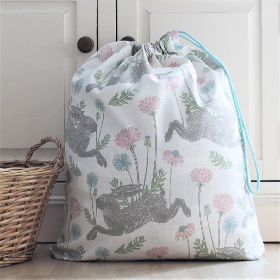 Hare & Dandelion Design Cotton Drawstring Laundry Bag