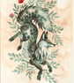 Fox and Leaves - Giclee Print, mounted (unframed)