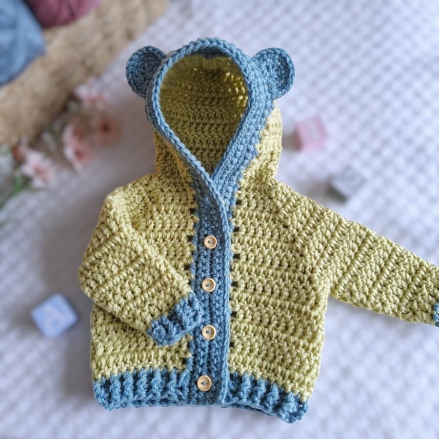 Crochet Baby Teddy Bear Cardigan – Newborn Gift 0–4 Years
