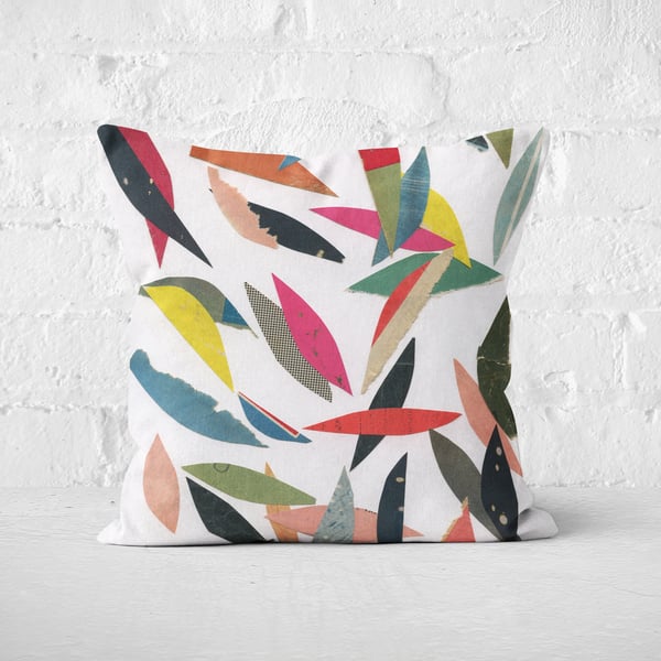 Abstract Leaf 30cm Velvet Cushion - Falling Leaves (White)