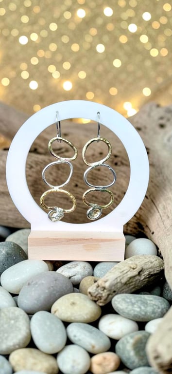 Sterling Silver & Brass Open Pebble Rock Pool Earrings - Designed & Handmade UK