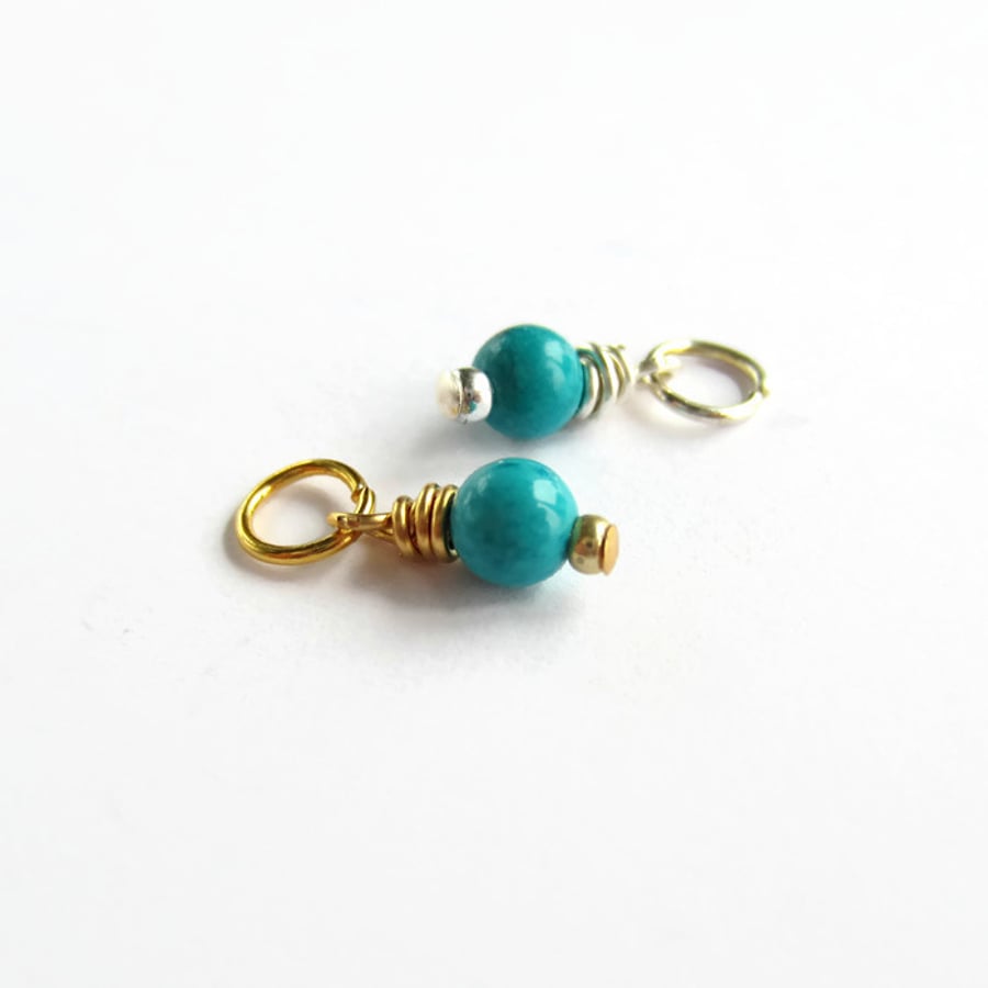 Genuine Turquoise Gemstone Wire Wrapped Charm - December Birthstone - 4mm