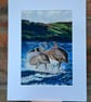 Top quality giclee print of 'Keeping Up with Mum' a dolphin painting by artist J - Image 2