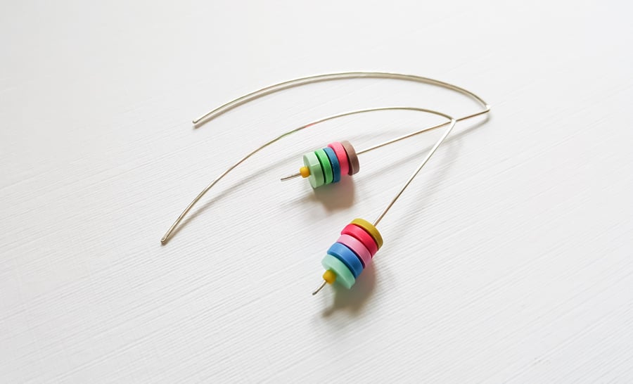 Mismatched Multi Coloured Long Wire Earrings, Contemporary Jewellery