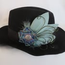 Flower of Scotland Tartan Ruffle Celtic Button Sage Green Feather Hat Hair Clip