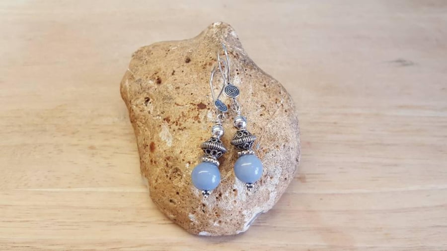 Blue Angelite earrings. Crystal Reiki jewellery