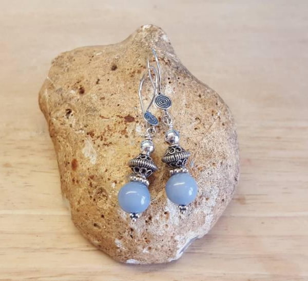 Blue Angelite earrings. Crystal Reiki jewellery