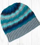 Crochet hat, beanie. Blue and grey ombre ladies swirl pom pom hat. Ladies hat. - Image 8