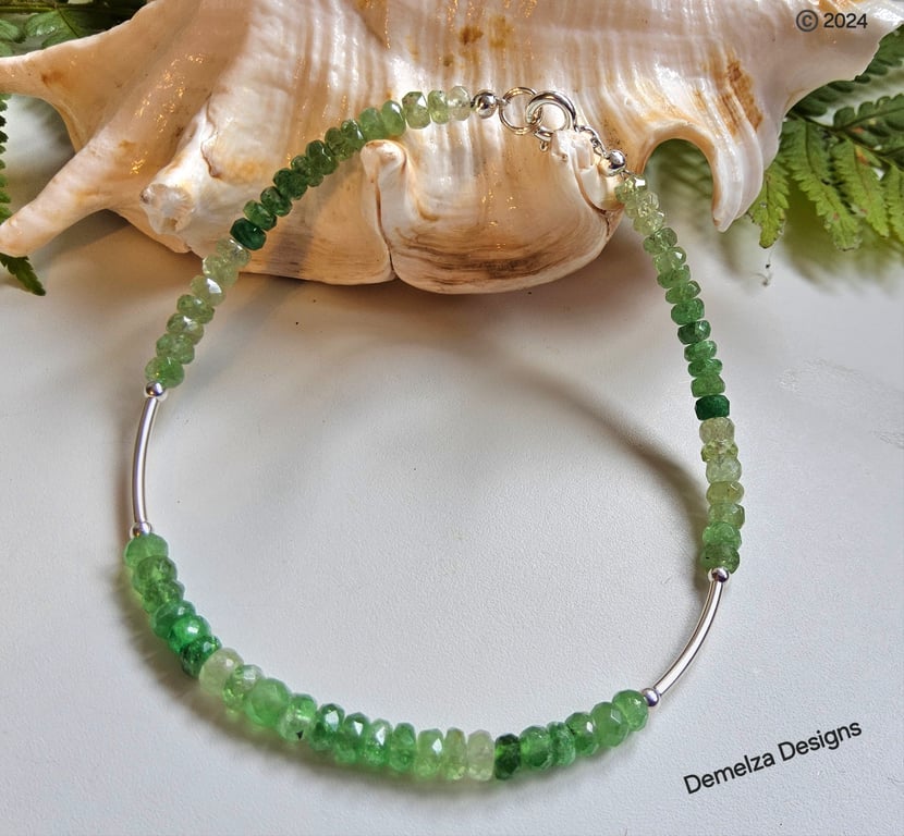 Designer Rare Shaded Tsaverite Garnet Sterling Silver Bracelet ONE OFF