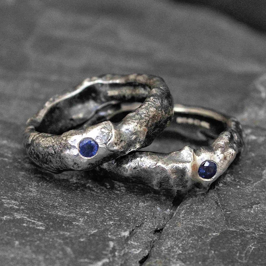 Oxidised Sterling Silver Sapphire Stone Ring 