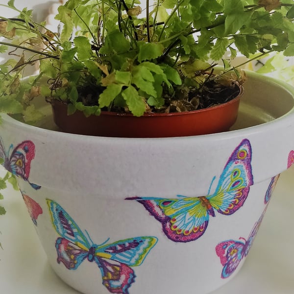 Decoupaged Butterfly Design Indoor Terracotta Pot