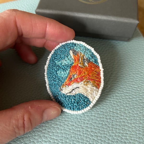 Fox Hand Embroidered Brooch 