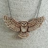 Pyrography barn owl pendant