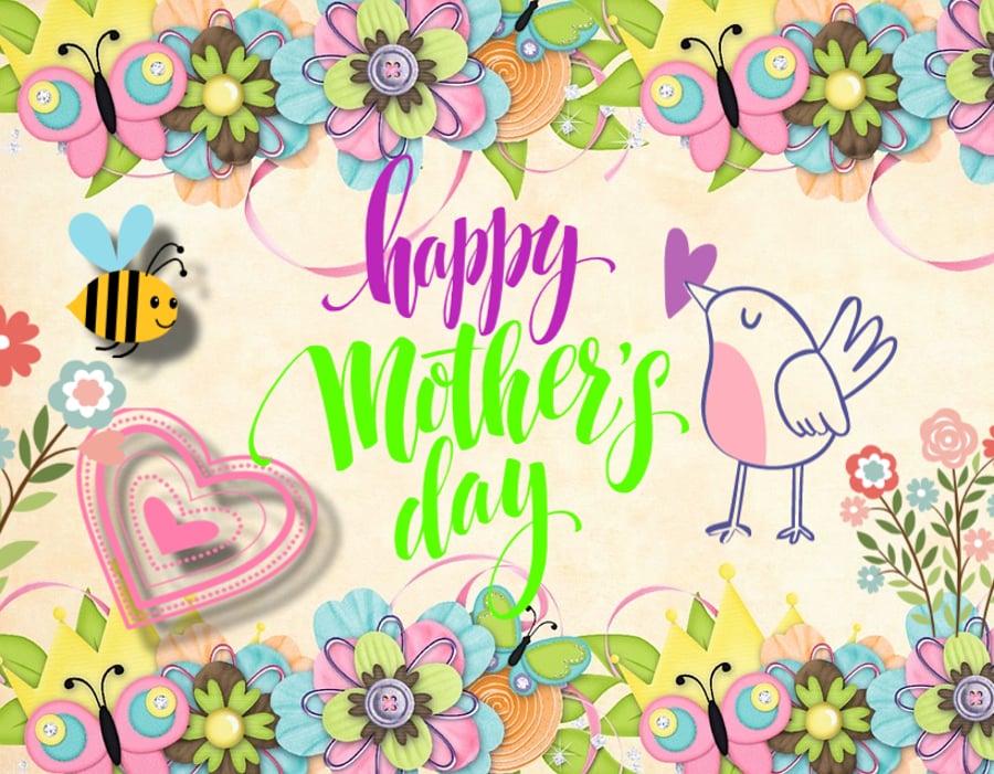 Happy Mother's Day Bee & Bird Card A5