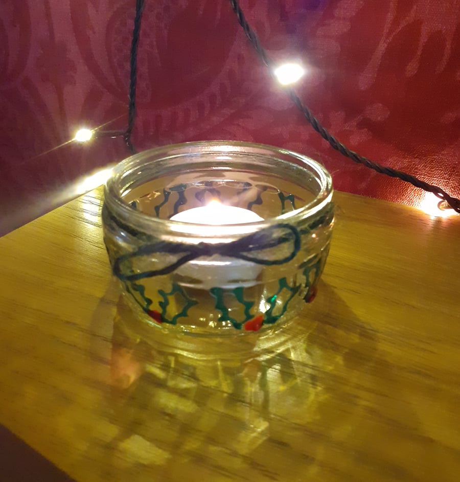 Set of 4 holly leaf candle holders, holly berry candle holder, 