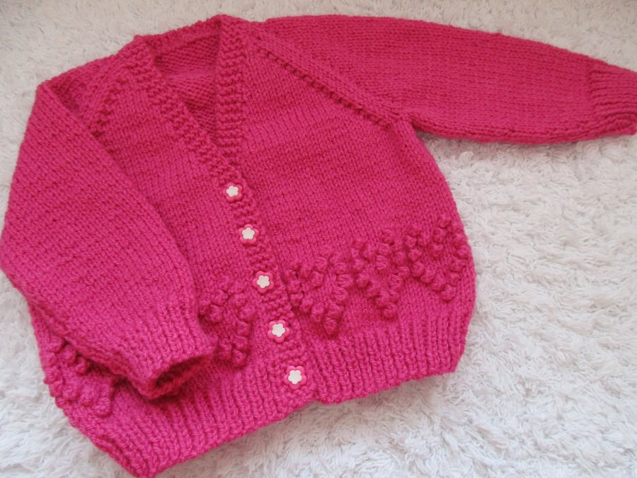 18" Pink Hearts and Flowers V Neck Cardigan