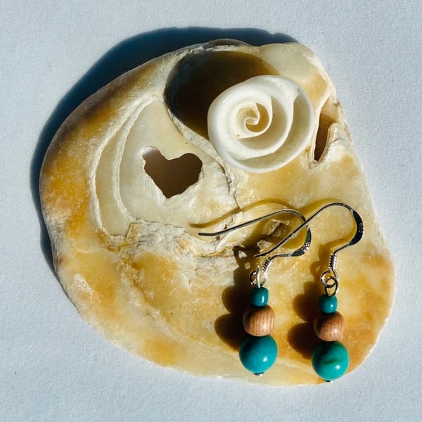 Sterling Silver Fish Hook Earrings with Semi Precious Turquoise Bead