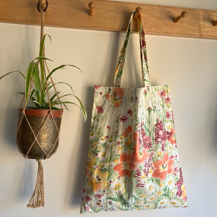 SECOND -  floral cotton book bag shoulder straps reusable tote