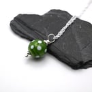 lampwork glass green polka dot pendant necklace