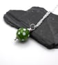 lampwork glass green polka dot pendant necklace