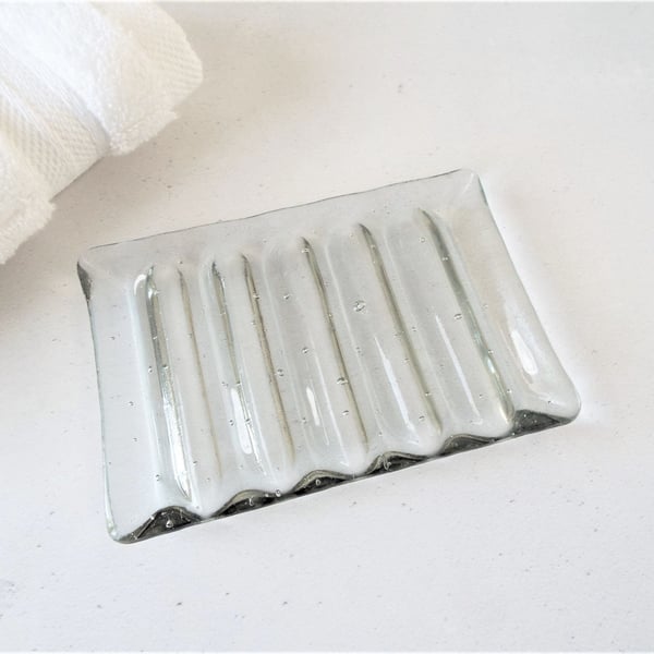 Handmade Glass Soap Holder, Grey tint