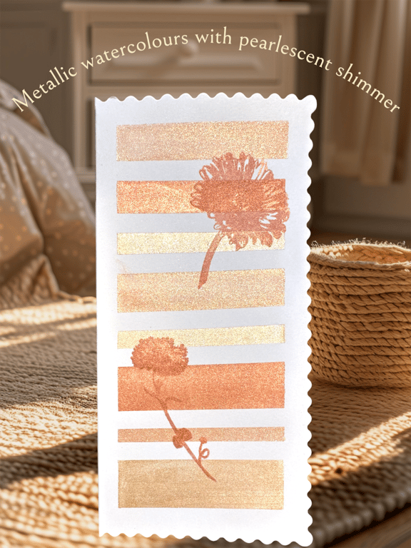 Blank Hand painted watercolours card, pearlescent shimmer with abstract design 