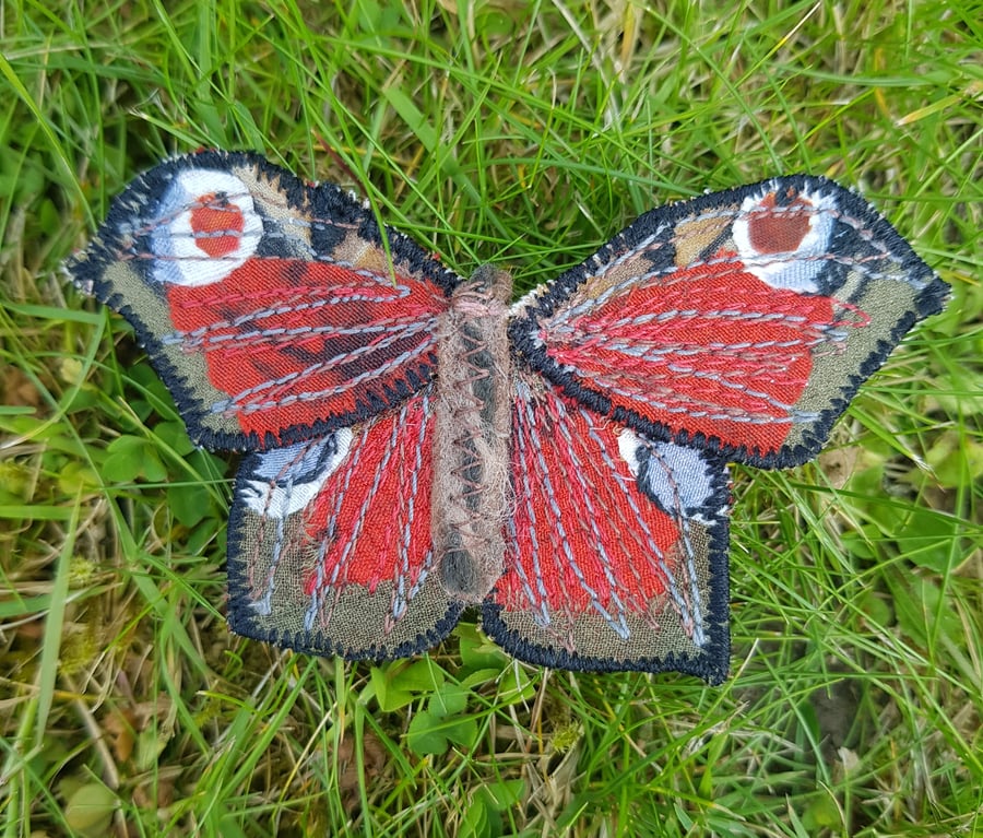 Silk butterfly brooch: Peacock 