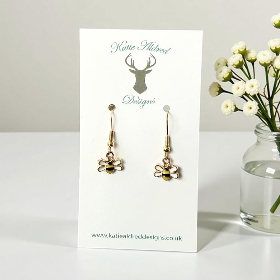 Charm Earrings - Gold Enamel Bee