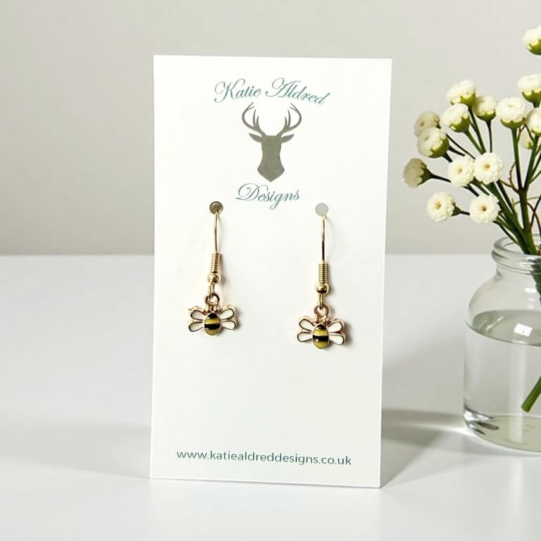 Charm Earrings - Gold Enamel Bee